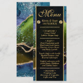 Blauw Groen Goud Glitter Agate Bruiloft Menu (Voorkant / Achterkant)