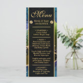Blauw Groen Goud Glitter Agate Bruiloft Menu (Staand voorkant)