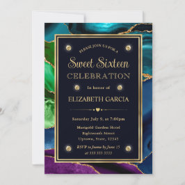 Blauw, Groen & Goud Glitter Agate Sweet Sixteen Kaart