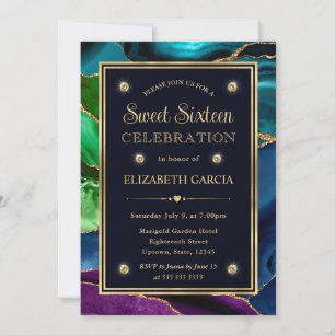Blauw, Groen & Goud Glitter Agate Sweet Sixteen Kaart