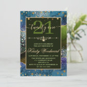 Blauw & Groen & Goud Glitter Agate Verjaardagsfees Kaart (Staand voorkant)