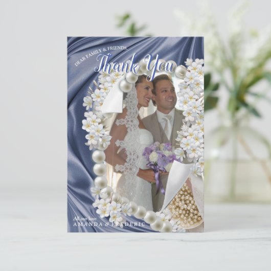 Blauw, groen, goud, ivoorzijde en bruiloftDank u K RSVP Kaartje (Staand voorkant)