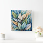 Blauw Groen goud latte Bladeren Vierkante Klok (Huis)