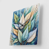 Blauw Groen goud latte Bladeren Vierkante Klok (Hoek)