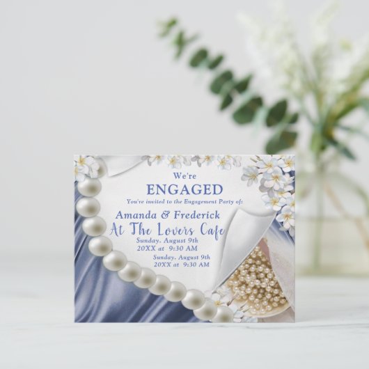 Blauw, groen, gouden zijde en Verloving voor ivore Uitnodiging Briefkaart (Staand voorkant)