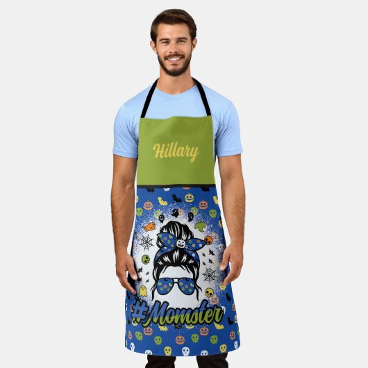 Blauw Groen Grappig Halloween Momster Schort (Gedragen)