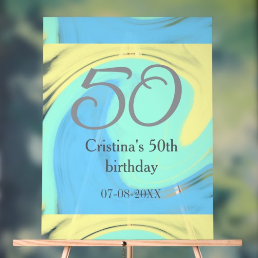 Blauw groen grijs 50ste verjaardag naam toevoegen  acryl bord (Neutraal)