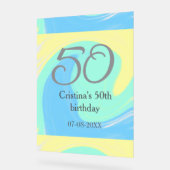 Blauw groen grijs 50ste verjaardag naam toevoegen  acryl bord (Hoek)