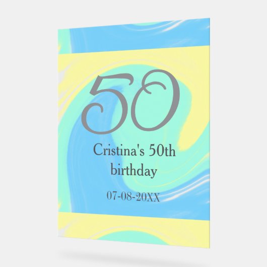 Blauw groen grijs 50ste verjaardag naam toevoegen  acryl bord (Hoek)
