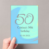 Blauw groen grijs 50ste verjaardag naam toevoegen  acryl uitnodigingen (Insitu (Draagbaar))