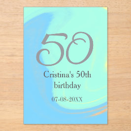 Blauw groen grijs 50ste verjaardag naam toevoegen  acryl uitnodigingen
