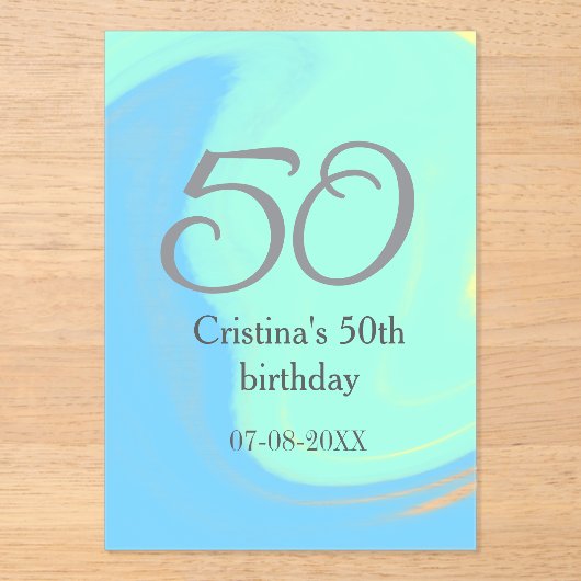 Blauw groen grijs 50ste verjaardag naam toevoegen  acryl uitnodigingen (Voorkant)