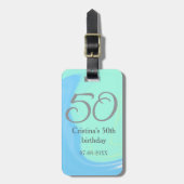 Blauw groen grijs 50ste verjaardag naam toevoegen  bagagelabel (Voorkant verticaal)