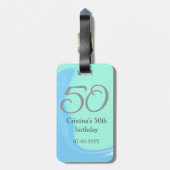 Blauw groen grijs 50ste verjaardag naam toevoegen  bagagelabel (Achterkant verticaal)