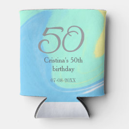 Blauw groen grijs 50ste verjaardag naam toevoegen  blikjeskoeler