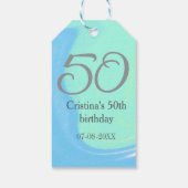 Blauw groen grijs 50ste verjaardag naam toevoegen  cadeaulabel (Achterkant)