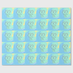 Blauw groen grijs 50ste verjaardag naam toevoegen cadeaupapier