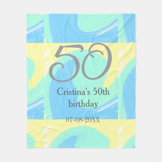 Blauw groen grijs 50ste verjaardag naam toevoegen  fleece deken (Voorkant)