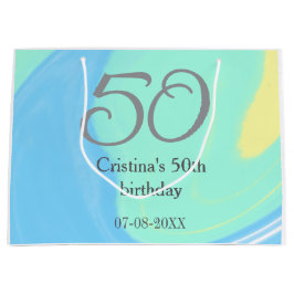 Blauw groen grijs 50ste verjaardag naam toevoegen  groot cadeauzakje