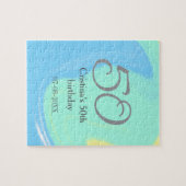 Blauw groen grijs 50ste verjaardag naam toevoegen  legpuzzel (Horizontaal)