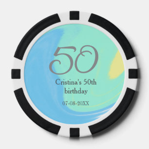 Blauw groen grijs 50ste verjaardag naam toevoegen  poker chips