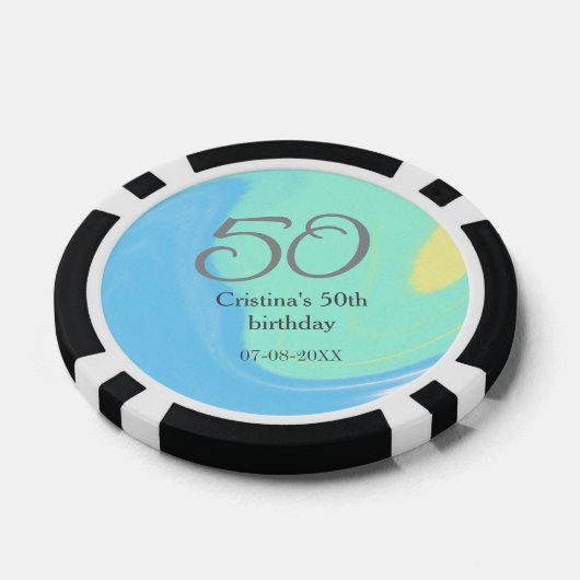 Blauw groen grijs 50ste verjaardag naam toevoegen  poker chips (Enkel)