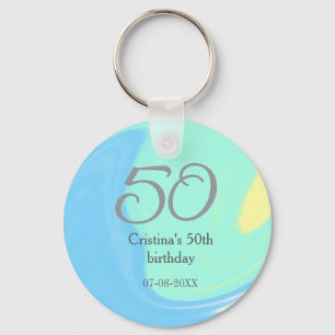 Blauw groen grijs 50ste verjaardag naam toevoegen  sleutelhanger