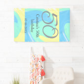 Blauw groen grijs 50ste verjaardag naam toevoegen  spandoek (Insitu)