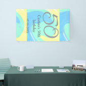 Blauw groen grijs 50ste verjaardag naam toevoegen  spandoek (Beurs)