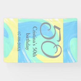 Blauw groen grijs 50ste verjaardag naam toevoegen  spandoek