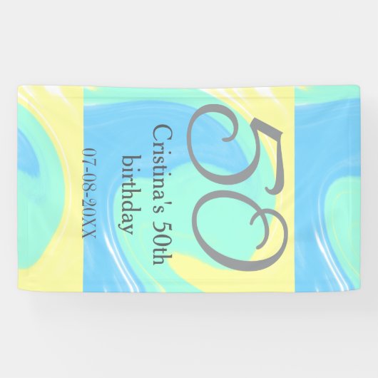 Blauw groen grijs 50ste verjaardag naam toevoegen  spandoek (Horizontaal)