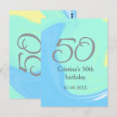 Blauw groen grijs 50ste verjaardag voeg naam datum briefkaart (Voorkant / Achterkant)