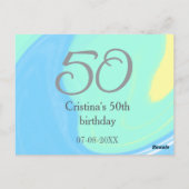 Blauw groen grijs 50ste verjaardag voeg naam datum briefkaart (Achterkant)