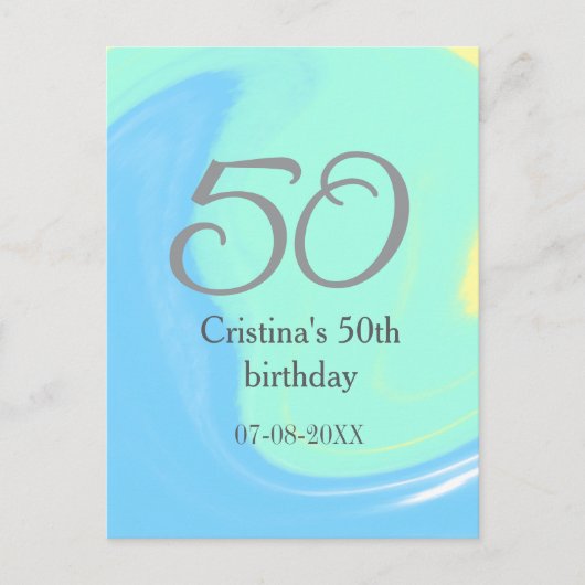Blauw groen grijs 50ste verjaardag voeg naam datum briefkaart (Voorkant)