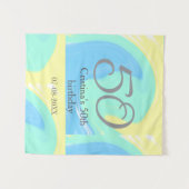 Blauw groen grijs 50ste verjaardag voeg naam datum wandkleed (Voorkant (horizontaal))