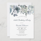 Blauw Groen Grijs Bloemen Waterverf Verjaardag voo Kaart (Voorkant)