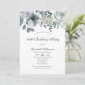 Blauw Groen Grijs Bloemen Waterverf Verjaardag voo Kaart (Staand voorkant)