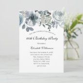 Blauw Groen Grijs Bloemen Waterverf Verjaardag voo Kaart (Staand voorkant)