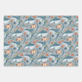 Blauw Groen Grijs Haaien Jongens Verjaardagsfeest Inpakpapier Vel (Voorkant 2)