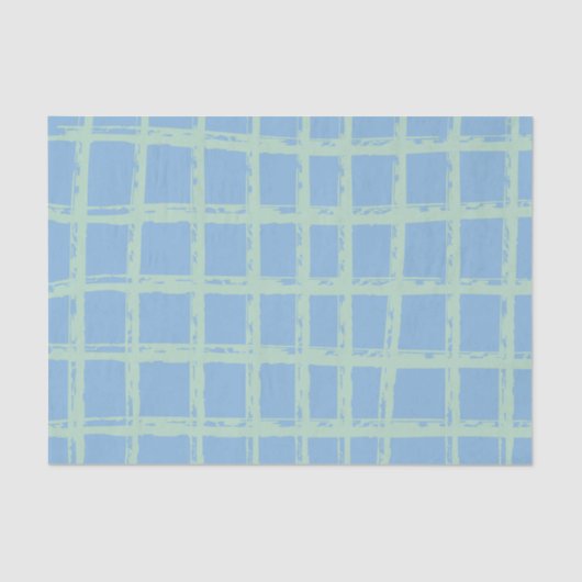 Blauw Groen Hand Geschilderd Raster Patroon Weefse Tissuepapier (Voorkant)