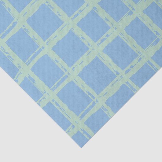 Blauw Groen Hand Geschilderd Raster Patroon Weefse Tissuepapier (Detail)