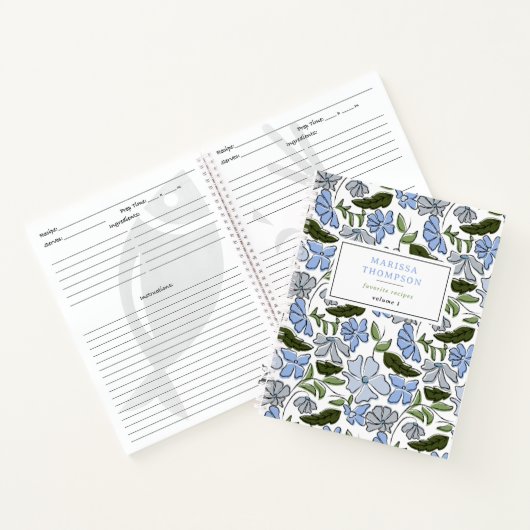 Blauw & Groen Hand Getrokken Bloemblok Print Recep Notitieboek (Binnen)
