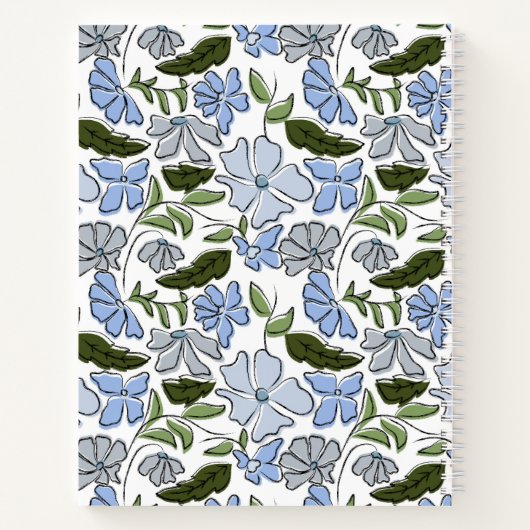 Blauw & Groen Hand Getrokken Bloemblok Print Recep Notitieboek (Achterkant)