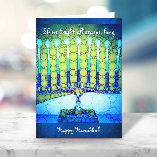 Blauw Groen Hanukkah Menorah Shine Bright Quote Feestdagen Kaart