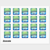 Blauw Groen Hanukkah Menorah Voeg Jouw naam Script Vierkante Sticker (Vel)