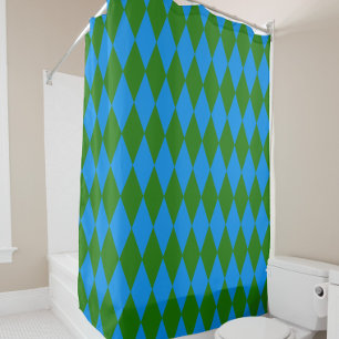 Blauw Groen Harlekijn Geruit Ontwerp Douchegordijn