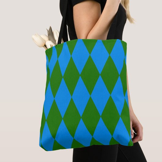 Blauw Groen Harlekijn Geruit Ontwerp Tote Bag