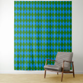 Blauw Groen Harlekijn Geruit Ontwerp  Wandkleed (In situ)