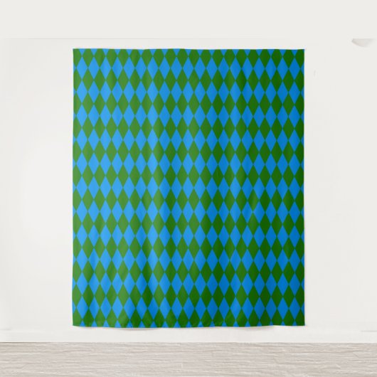 Blauw Groen Harlekijn Geruit Ontwerp  Wandkleed (Voorkant)