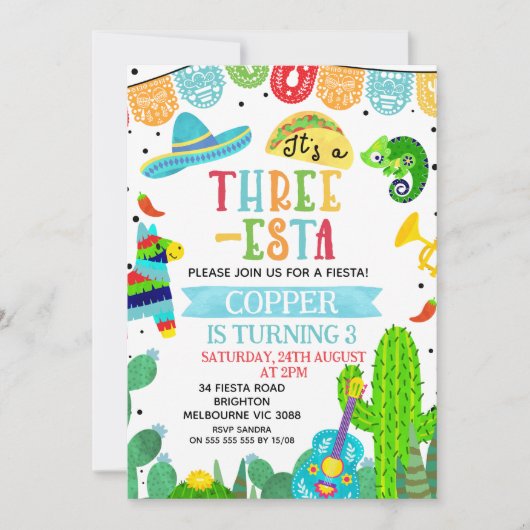 Blauw groen Het is een drie-ste Fiesta Verjaardag Kaart (Voorkant)